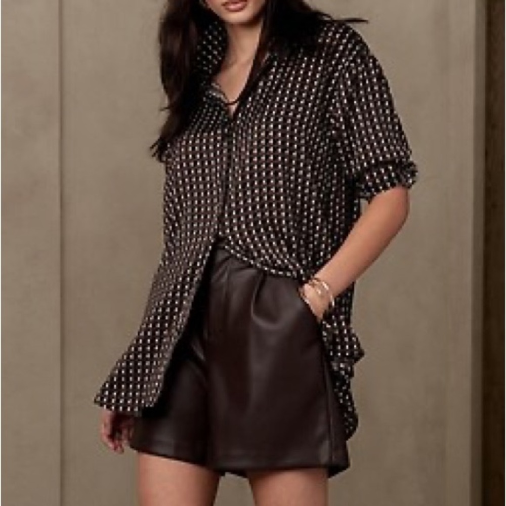 Banana Republic Brown Satin Oversized Classic Button Up‎ Shirt Size XL